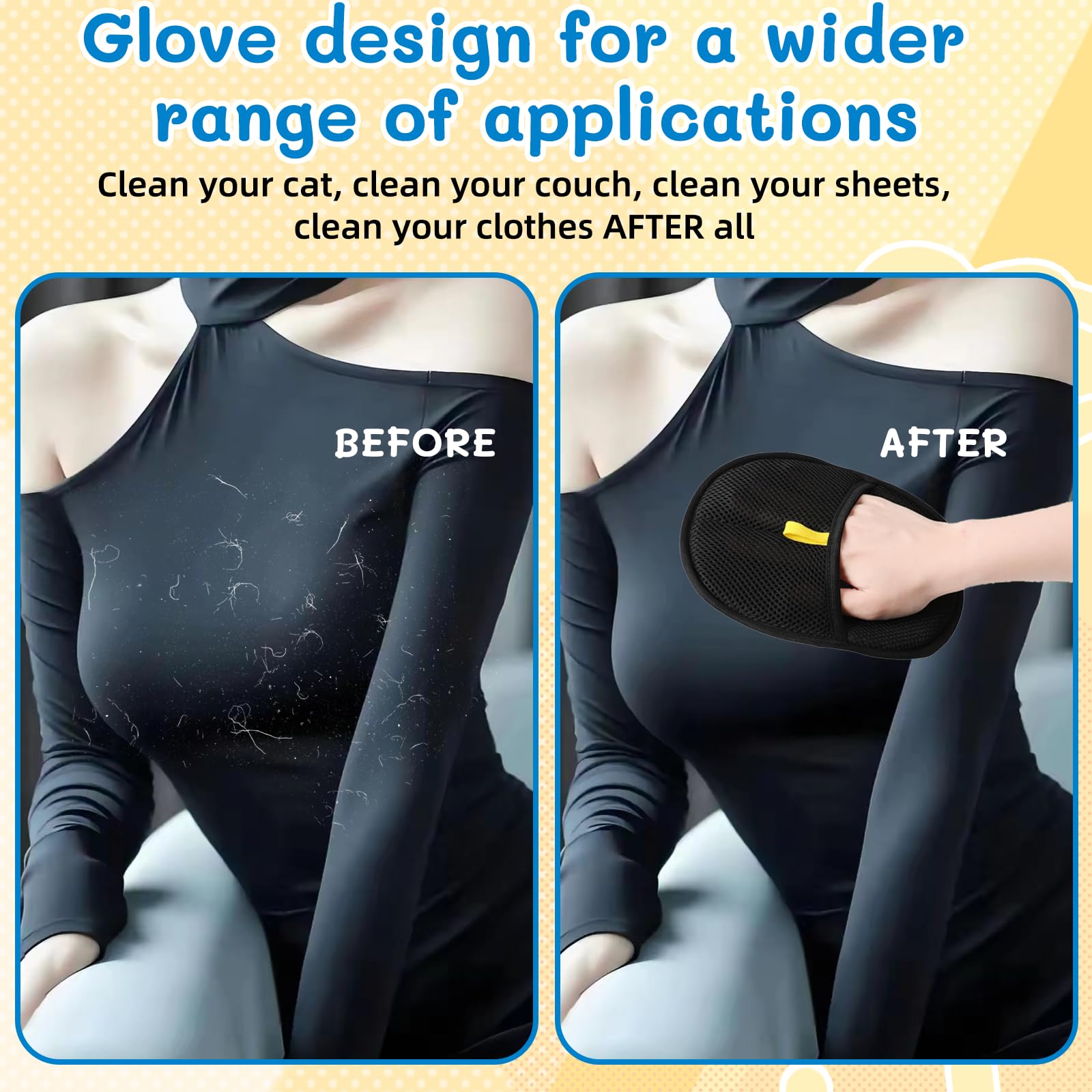 SHBLOMK 2PCS Pet Hair Removal Gloves, Reusable Double Sided Electrostatic Pet Hair Remover Gloves, Washable Dog & Cat Grooming Gloves for Furniture, Bed, Sheets, Couch, Clothes, Carpet and Car Seat