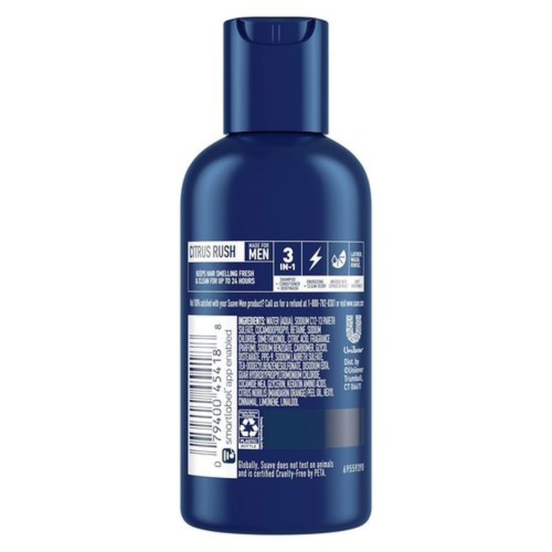 Suave Men Body Wash 3-in-1 Citrus Rush - Travel-Size Shampoo, Conditioner & Soap, 3 Oz (Pack of 3)