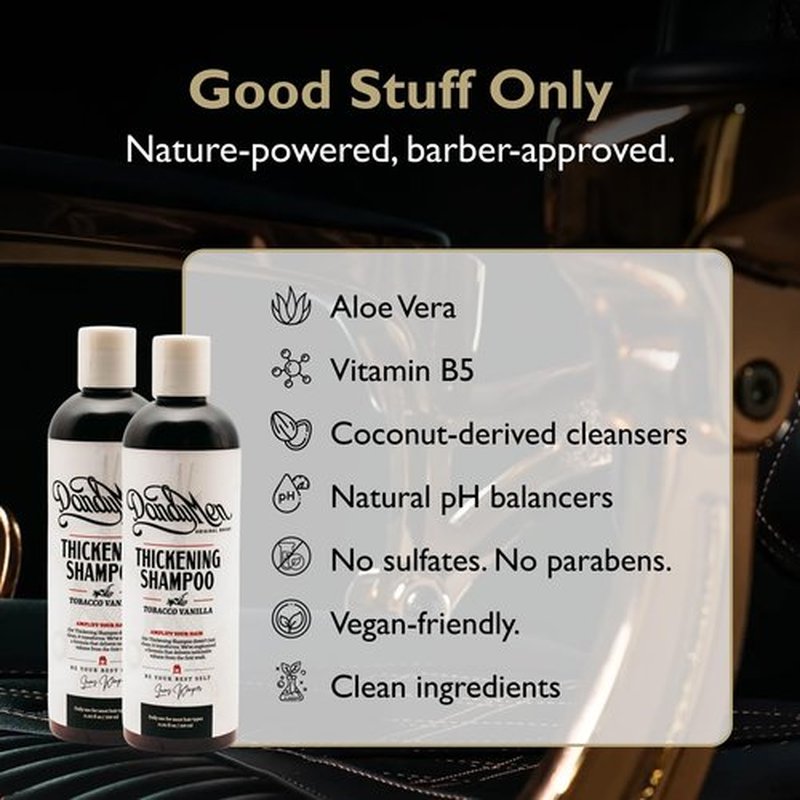 DandyMen Thickening Shampoo – Volumizing and Strengthening Formula with Aloe Vera & Pro-Vitamin B5 11.83 oz (2-pack, Tobacco Vanilla)