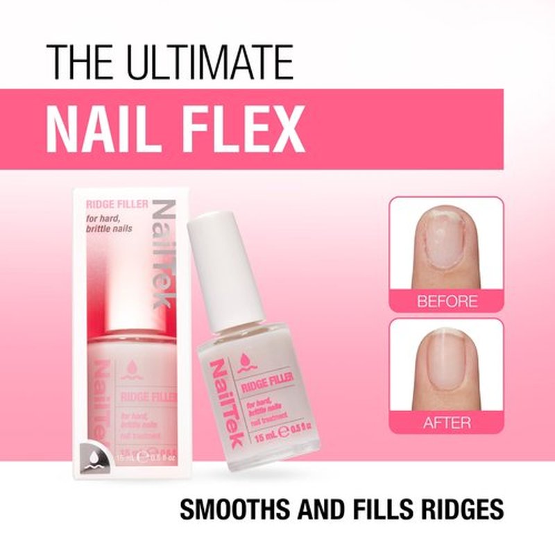 Nail Tek Ridge Filler Formula 3 – Clear Ridge Filler for Nails, Base Coat, Nail Strengthener Polish for Hard & Brittle Nails, 0.5 fl oz