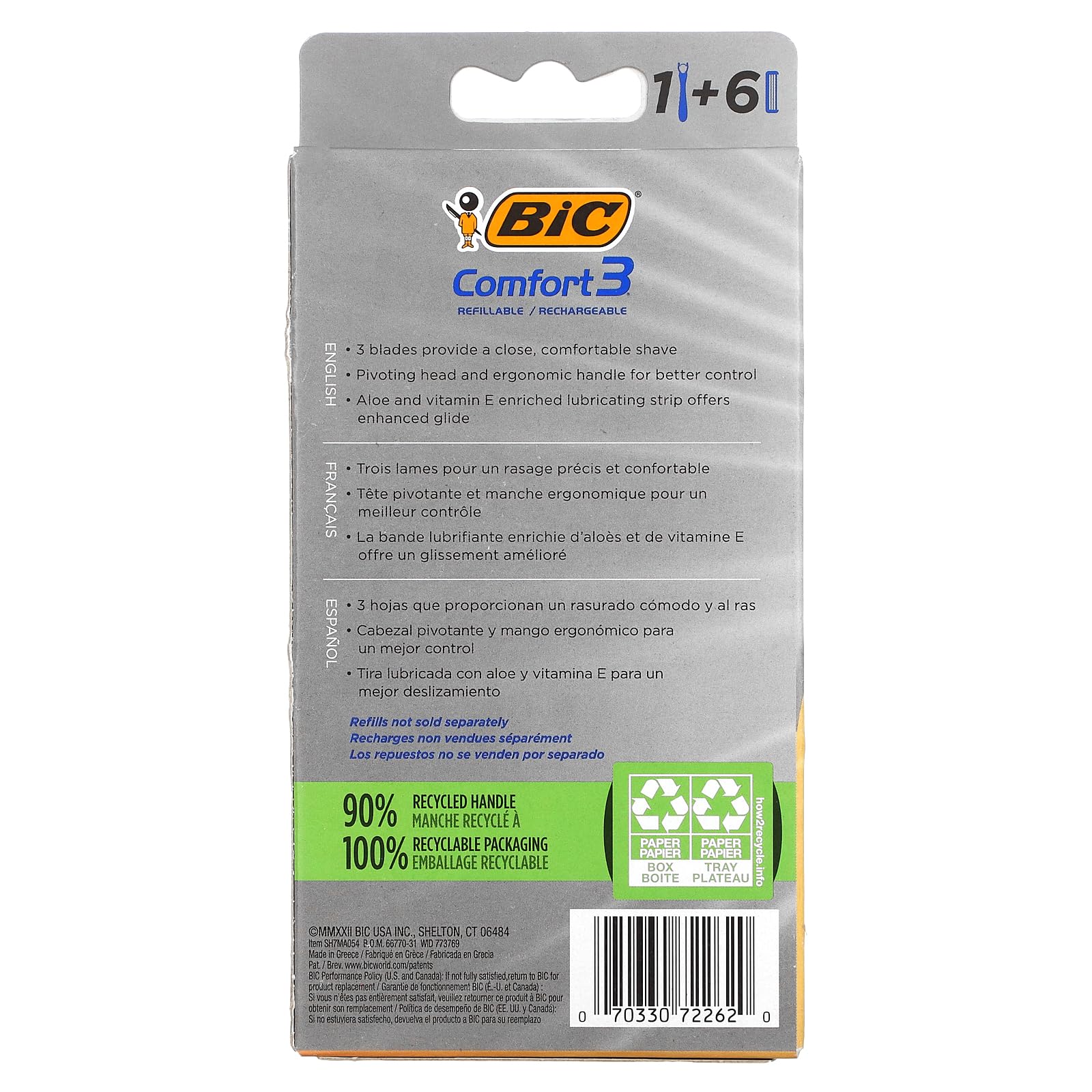 BIC Hybrid Advance 3 Disposable/System Shaver, Men, 6-Count (Pack of 3)