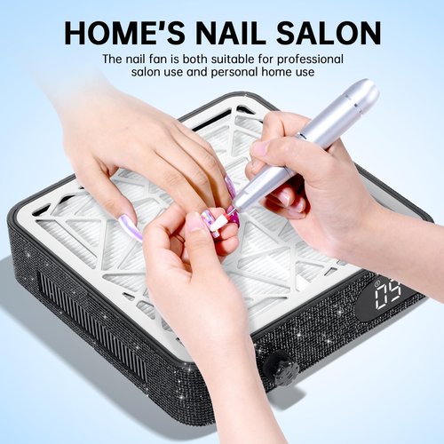 CHRISTINE SHELLY Nail Dust Collector, Cordless Dust Collector Nail Tech, Powerful Vacuum Fan Vent Dust Collector Extractor Dust Suction Machine for Acrylic Nails Polishing, Nail Salon, Black Diamond