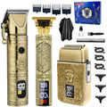 Hair Clippers for Men Professional, Beard Trimmer Kits & Sets, Cordless Mens Hair Trimmer, Electric Shavers, Haircutting Machine with LED Display (Bronze-3in1)