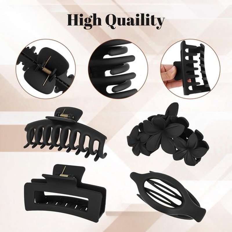 Hair Clips for Women: Non-Slip Strong Hold Jaw Claw Clips for Thin Thick Curly Hair, Classic Black Hair Claw Set Include Large, Square, Flower, Flat & Small Clips as Christmas Gift 12Pack(Set A)