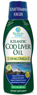 Tropical Oasis - Icelandic Cod Liver Oil | Maximum Strength 1144mg of Liquid Wild-Caught Natural Omega-3 Fish Oil (Lemon Flavor, 90 Servings)