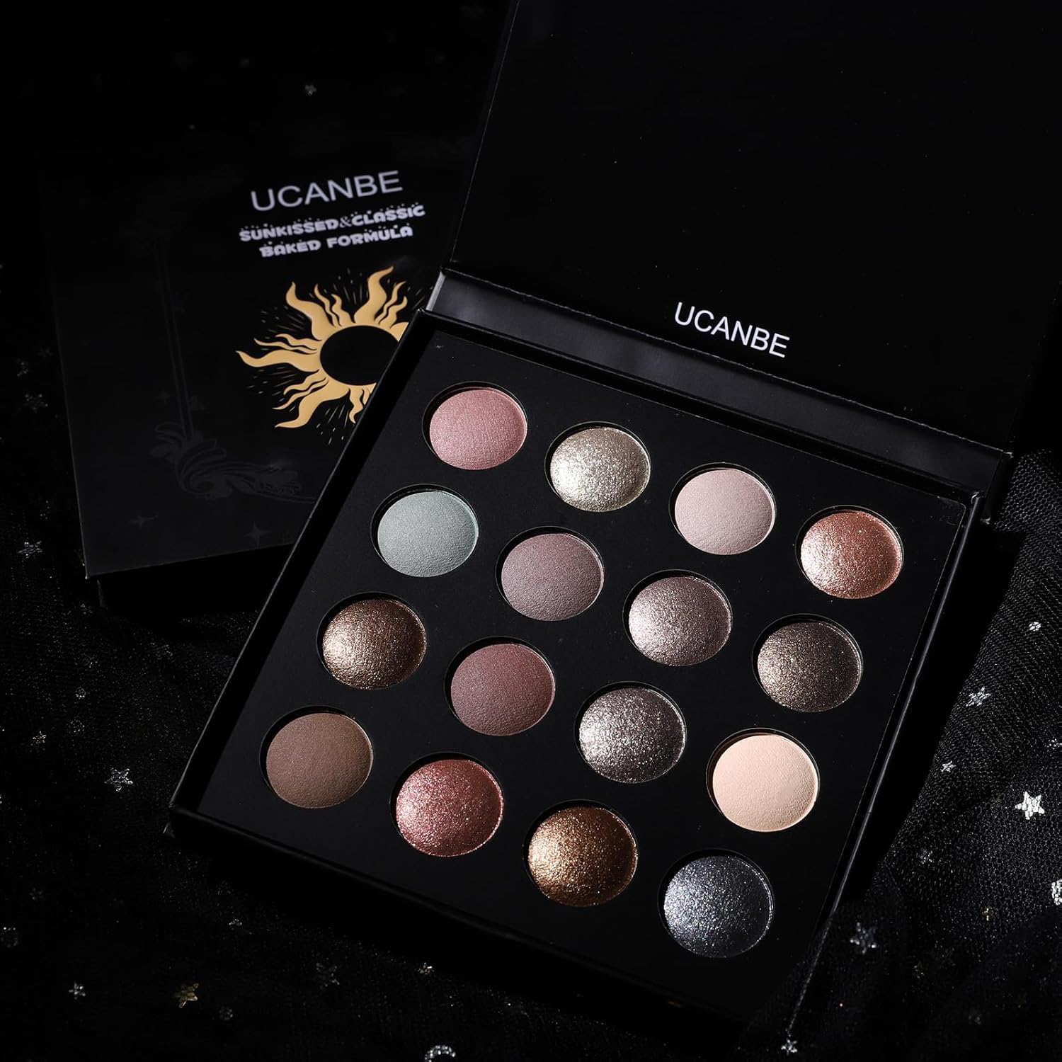 UCANBE Baked Eyeshadow Palette - 16 Highly Pigmented Nude Shades with Matte & Glitter Finish