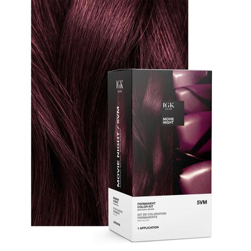 IGK Permanent Hair Dye Color Kit - 5VM Movie Night Mahogany Brown | 100% Gray Coverage, Strength & Shine