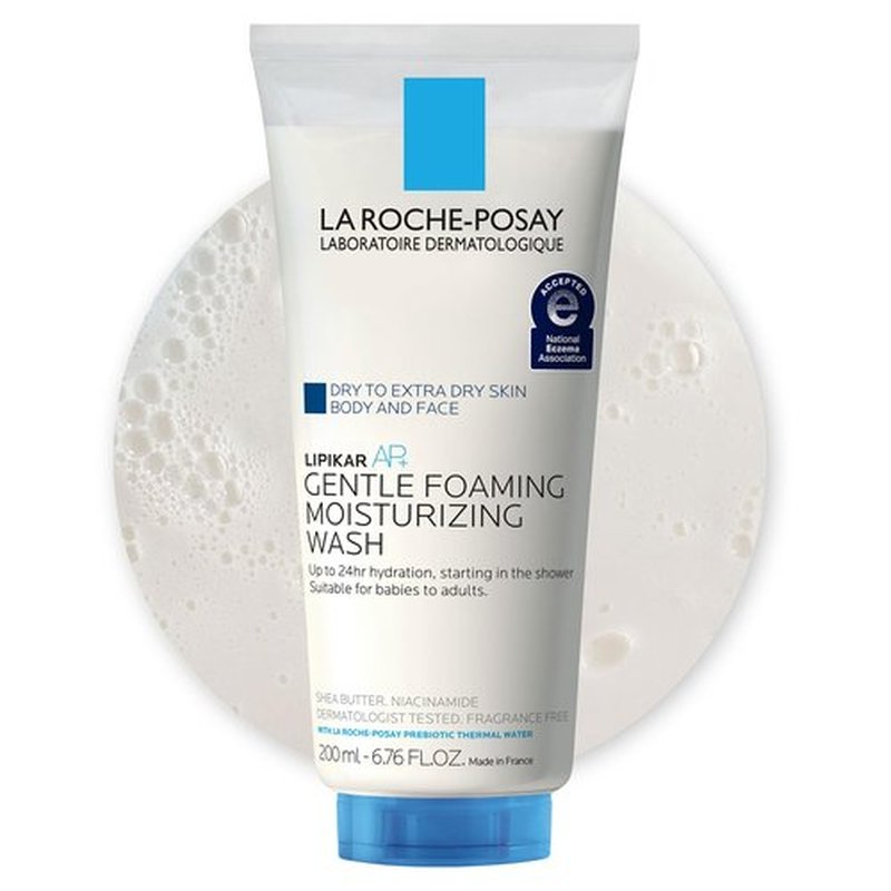 La Roche-Posay Lipikar AP+ Gentle Foaming Moisturizing Wash, Shea Butter + Niacinamide + Glycerin, Moisturizing Body Wash & Face Wash For Dry Skin, National Eczema Association Accepted, Soap Free