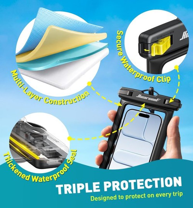 Hiearcool Waterproof Phone Pouch - IPX8 Case for iPhone 17/16/15/14 Pro Max | Touch Screen, 2 Pack, Fits Up to 8.9”