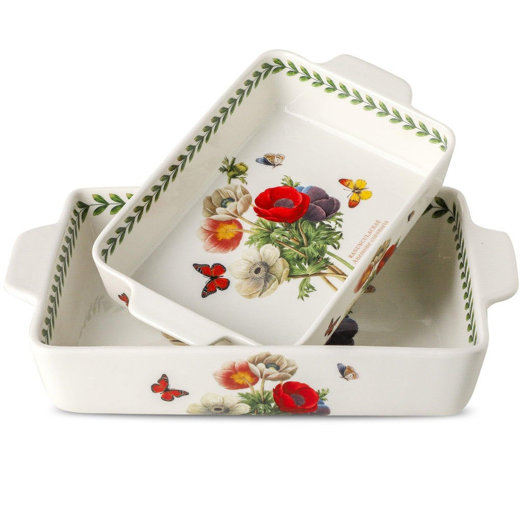 Howise Ceramic Papaver rhoeas Baking Casserole Dish with Handles, Large 2 pieces 8x13 inch & 6x10 inch Lasagna Baking Dish and Middle Flower Andplant Baking Pan,Porcelain Serving Bakeware Set