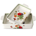 Howise Ceramic Papaver rhoeas Baking Casserole Dish with Handles, Large 2 pieces 8x13 inch & 6x10 inch Lasagna Baking Dish and Middle Flower Andplant Baking Pan,Porcelain Serving Bakeware Set