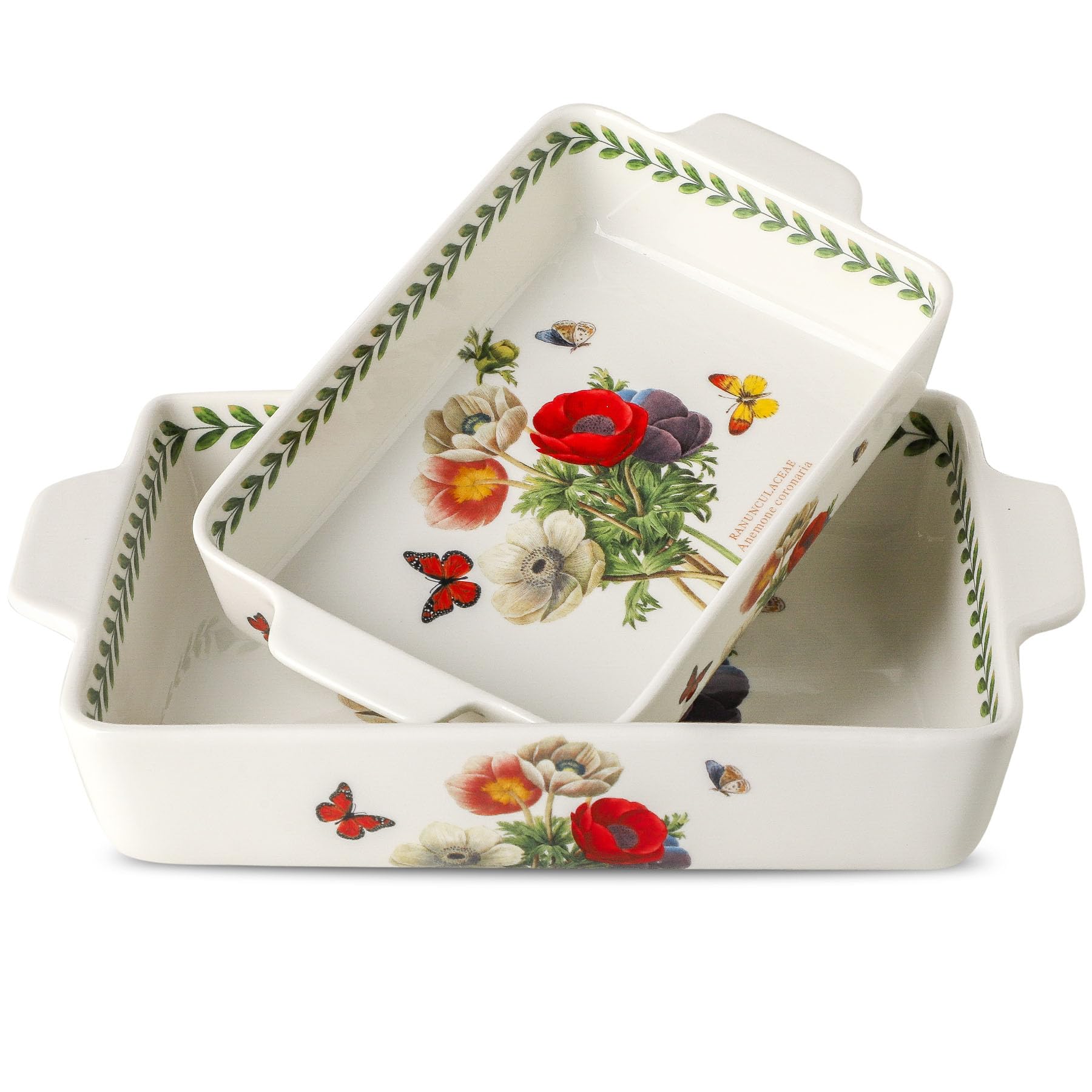 Howise Ceramic Papaver rhoeas Baking Casserole Dish with Handles, Large 2 pieces 8x13 inch & 6x10 inch Lasagna Baking Dish and Middle Flower Andplant Baking Pan,Porcelain Serving Bakeware Set