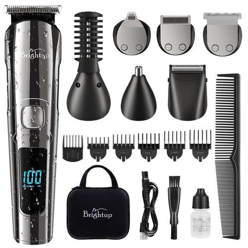 Brightup Beard Trimmer for Men with Travel Case- Electric Razor & Shaver, Cordless Hair Clippers Trimmers Set, IPX7 Waterproof Mens Grooming Kit for Face, Mustache, Body, Ear, Nose Hair Trimmer