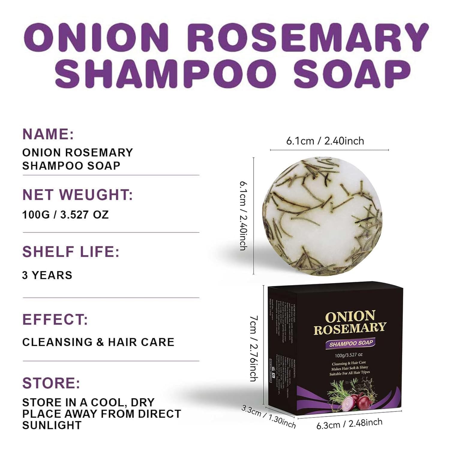 LINEDSON Onion & Rosemary Shampoo Bar for Hair Growth & Hair Loss Prevention | Deep Cleansing Scalp Treatment | Solid Shampoo & Conditioner | Refreshing Hydrating Bar Soap 3.52oz