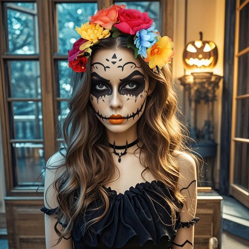 Nydotd Mexican Rose Flower Crown Headband, Day of The Dead Floral Rose Crown Headband Headpiece for Halloween Costume Party (Colourful, One Size)