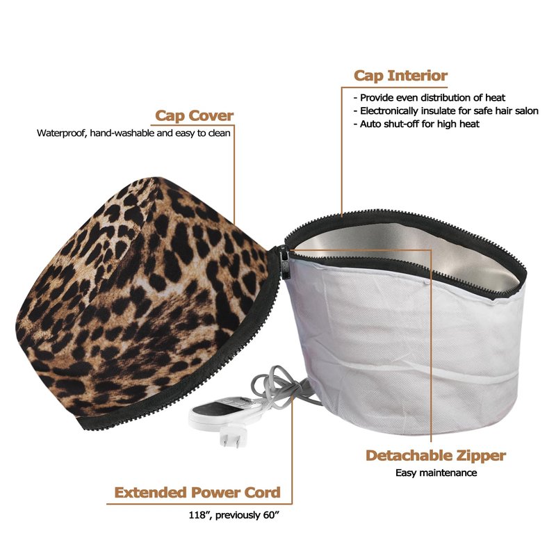 VICARKO Hair Steamer for Deep Conditioning, 10-Level Heats Up Quickly, 118” Power Cord, Heating Cap Hot Oil Treatment Heat, Electric Thermal Heated Steam for Natural Black Hair, Animal Print