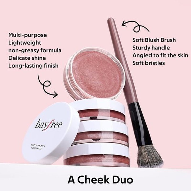 Bayfree Multi Cream Blush Set - Lightweight Hydrating Blush & Brush for Radiant Cheeks (Pink Sakura)