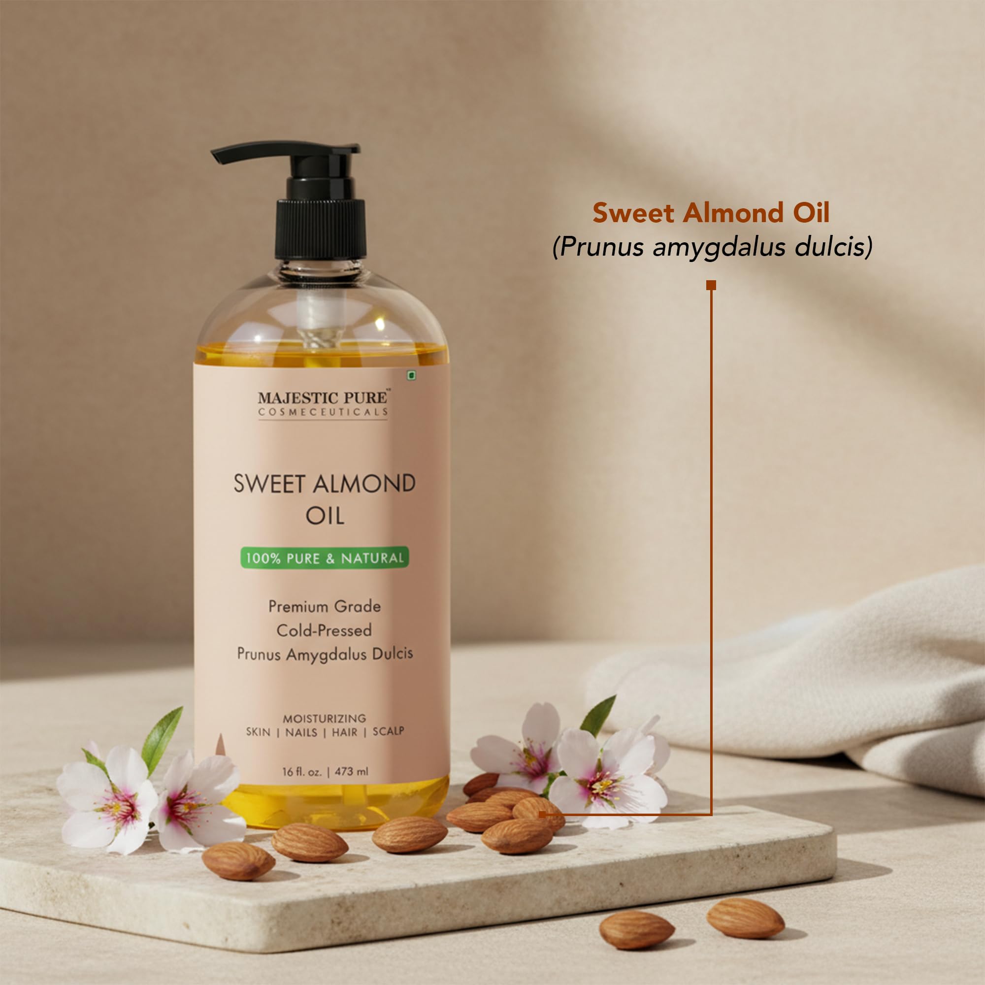 MAJESTIC PURE Apricot Oil, 100% Pure and Natural, Cold-Pressed, Apricot Kernel Oil, Moisturizing, for Skin Care, Massage, Hair Care, and to Dilute Essential Oils, 16 fl oz
