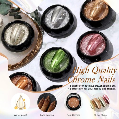 Bronze Chrome Press on Nails Medium Almond, KQueenest Metallic Brown Acrylic Fake Nails Medium Stiletto, Glitter Glue on Nails for Women Fall Winter Wear, Glossy False Nails Press ons in 24 Pcs