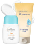 GOONGBE Baby Kids Easy Wash Sun Lotion SPF 30 & Mild Soothing Gel - Zinc Oxide Mineral Sunscreen & After Sun Relief - Korean Skincare for Sensitive Skin - Vegan Hypoallergenic, 2.11oz & 5.07oz