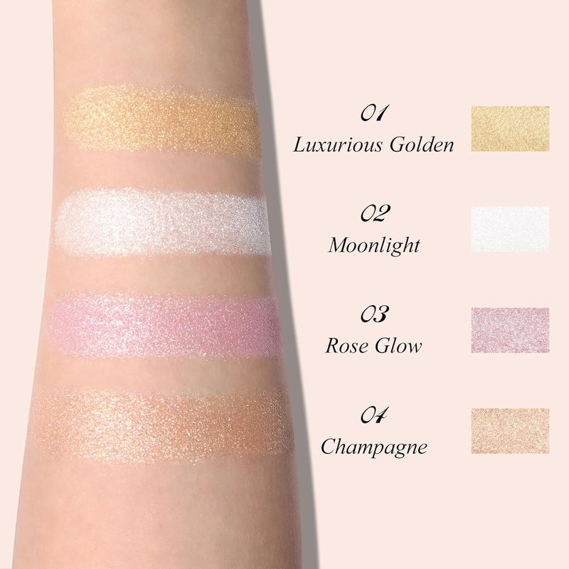 UCANBE Sparkle Bomb Highlighter - Weightless & Buildable Illuminator Palette for Face & Body | 03 Rose Glow