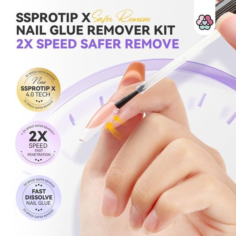 SAVILAND Fast Nail Glue Remover Kit: Press On Nail Remover 4 Pcs Cuticle Tools Easy Removal of Nails Glue and Acrylic Nails Tips 30 ml Debonder Serum and Cuticle Oil Pen Nail Prep Kit