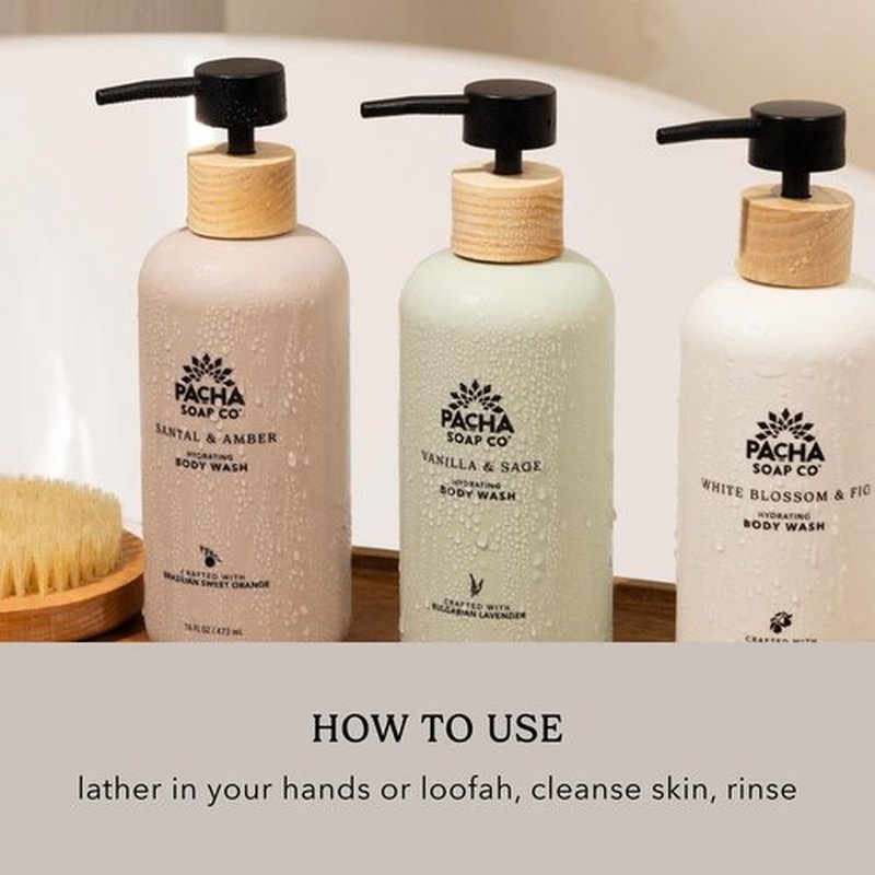 Pacha Soap Co. Body Wash & Lotion Set - White Blossom & Fig Scent, Hydrating & Moisturizing Formula with Clean Ingredients and Essential Oils, Paraben and Dye-Free, Made in USA, 2-Pack, 16 fl oz Each