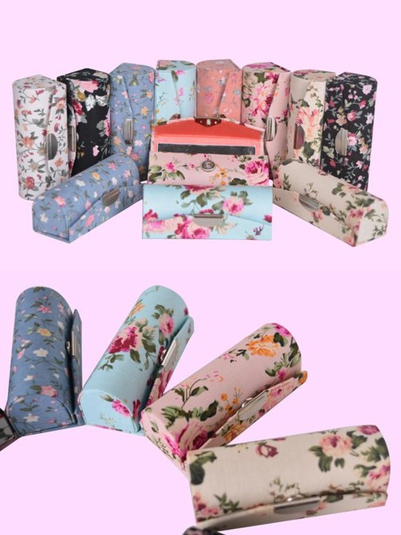 Bleiou 12 Pcs Lipstick Case with Mirror Floral Design Lipstick Holder Flower Printing Lip Stick Box (Pattern A)