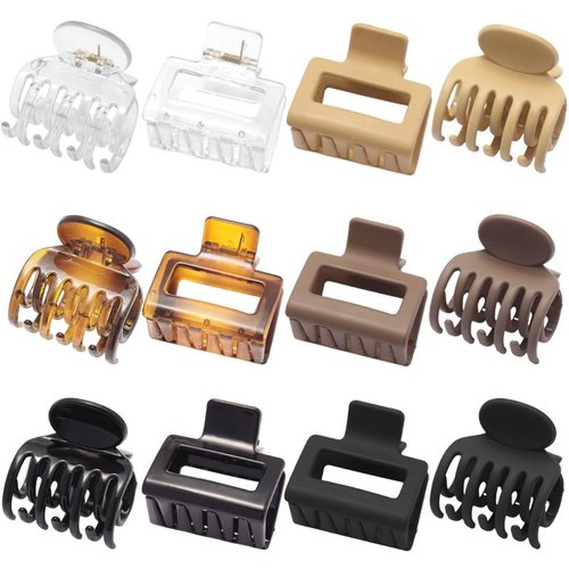 SUTHIA Medium Hair Clips for Women Girls 12 Bulk Pack, 2" Small Claw Clips for Thin, Fine, Short, Medium, Curly & Thick Hair Non Slip, Rectangle & Double Row Teeth, Classic & Neutral Hair Accessories