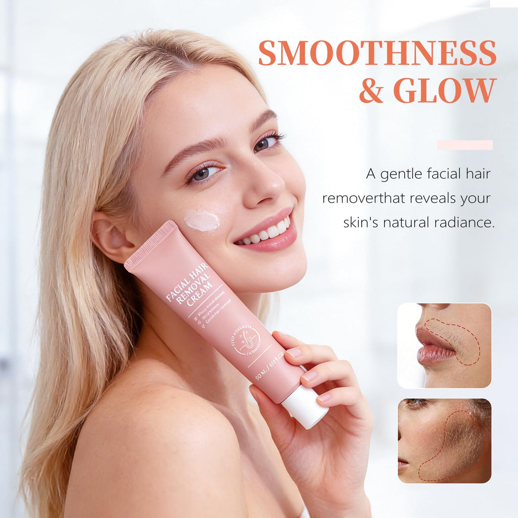 Women Facial Hair Removal Cream for Face Sensitive Skin, Painless Facial Depilatory Cream for Face, Flawless Unwanted Chin Upper Lip Hair Remover, At Home Pubic Hair Removal