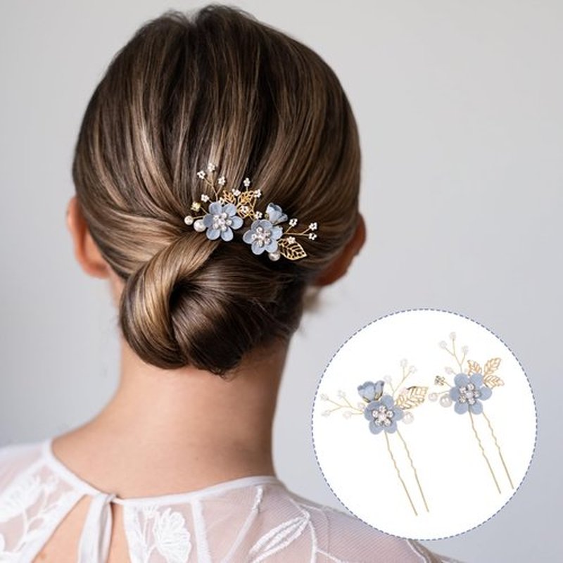 HINZIC 3pcs Flower Tassels Hairpin for Women, Non-Slip Pearl Hair Clips Headpiece, Retro Chinese Hanfu Wedding Brides Hair Accessories for Long Hair- Blue