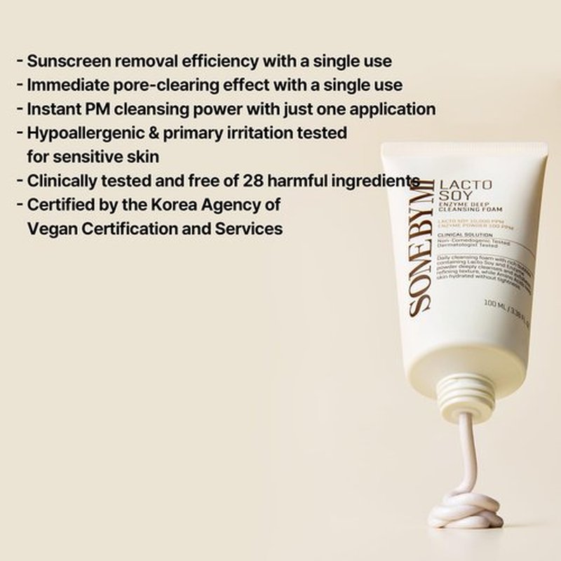 SOME BY MI Lacto Soy Enzyme Deep Cleanser – 3.4oz, 100ml – Korean Vegan Face Wash with Papain & Soy Enzymes for Pore & Dead Skin Care – With Hyaluronic Acid for Soothing & Hydration – Korean Skin Care