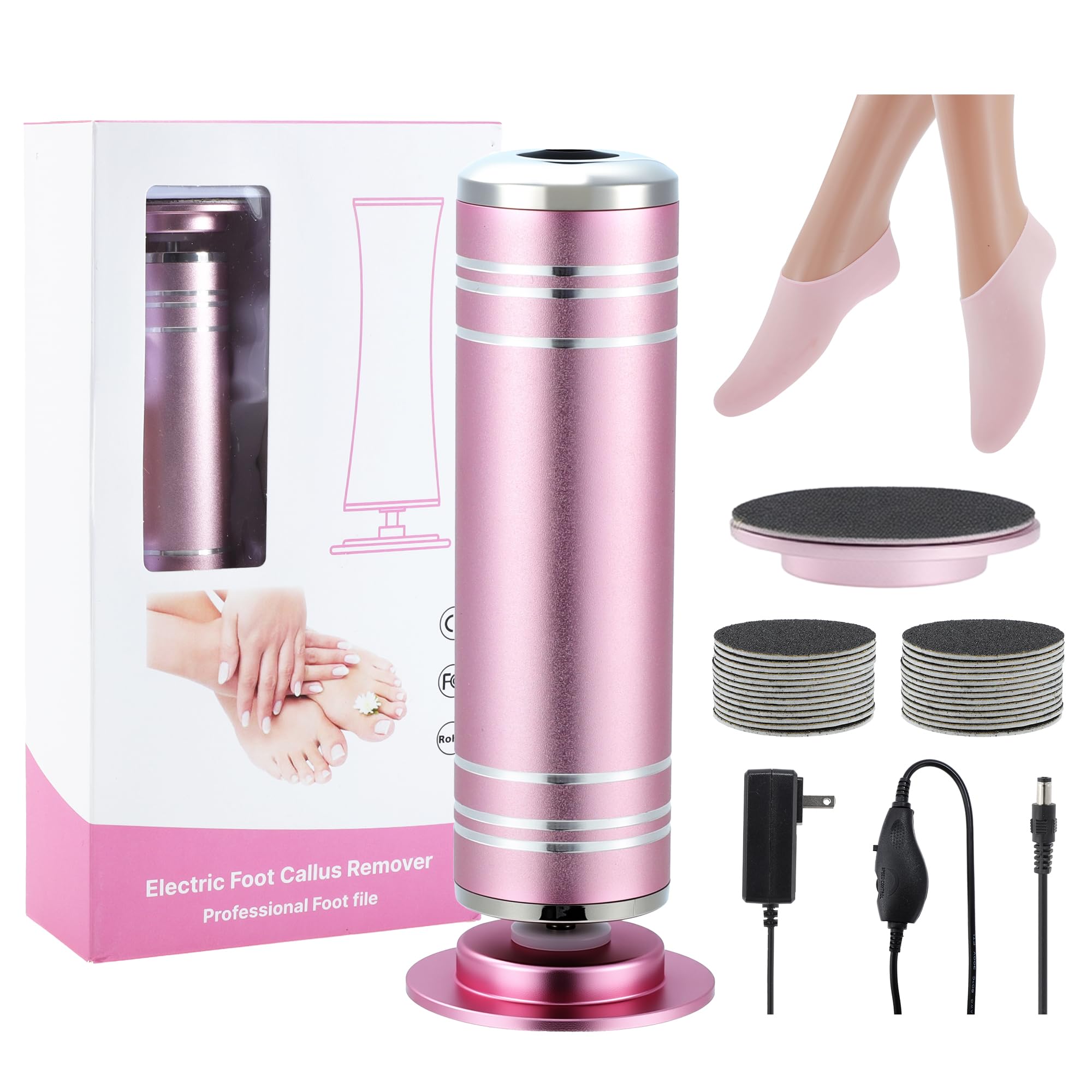 VOCOSTE 1200RPM Electric Callus Remover for Feet, 2 Replaceable Grinding Discs, 60 Sandpaper Discs, 1 Moisturizing Socks, Professional Pedicure Tool Kit for Dead Skin & Hard Cracked Heels