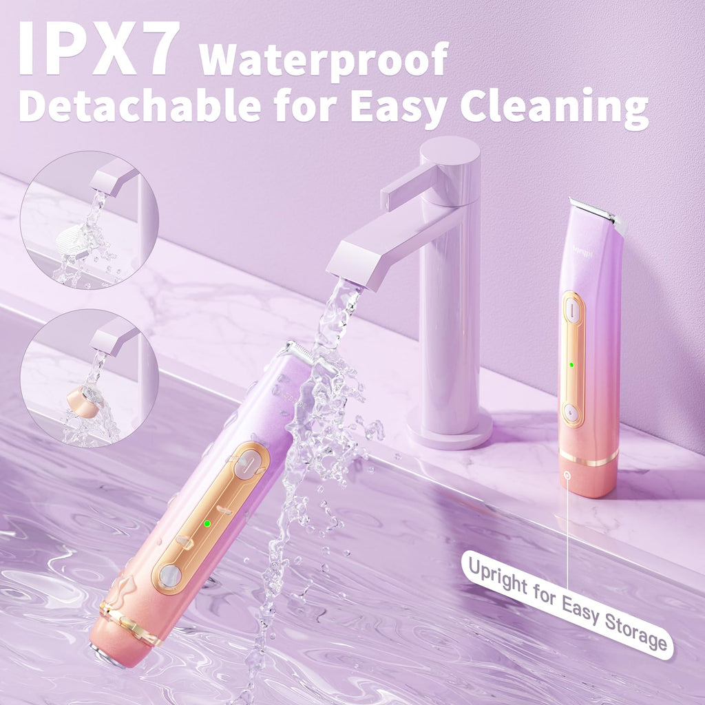 Bikini Trimmer for Women, Electric Razors with Dual Heads, Rechargeable Pubic Hair Trimmer with IPX7 Waterproof, Painless Pro Shaver for Underarm Leg Arm Body Face Private Area（DuskyRose）