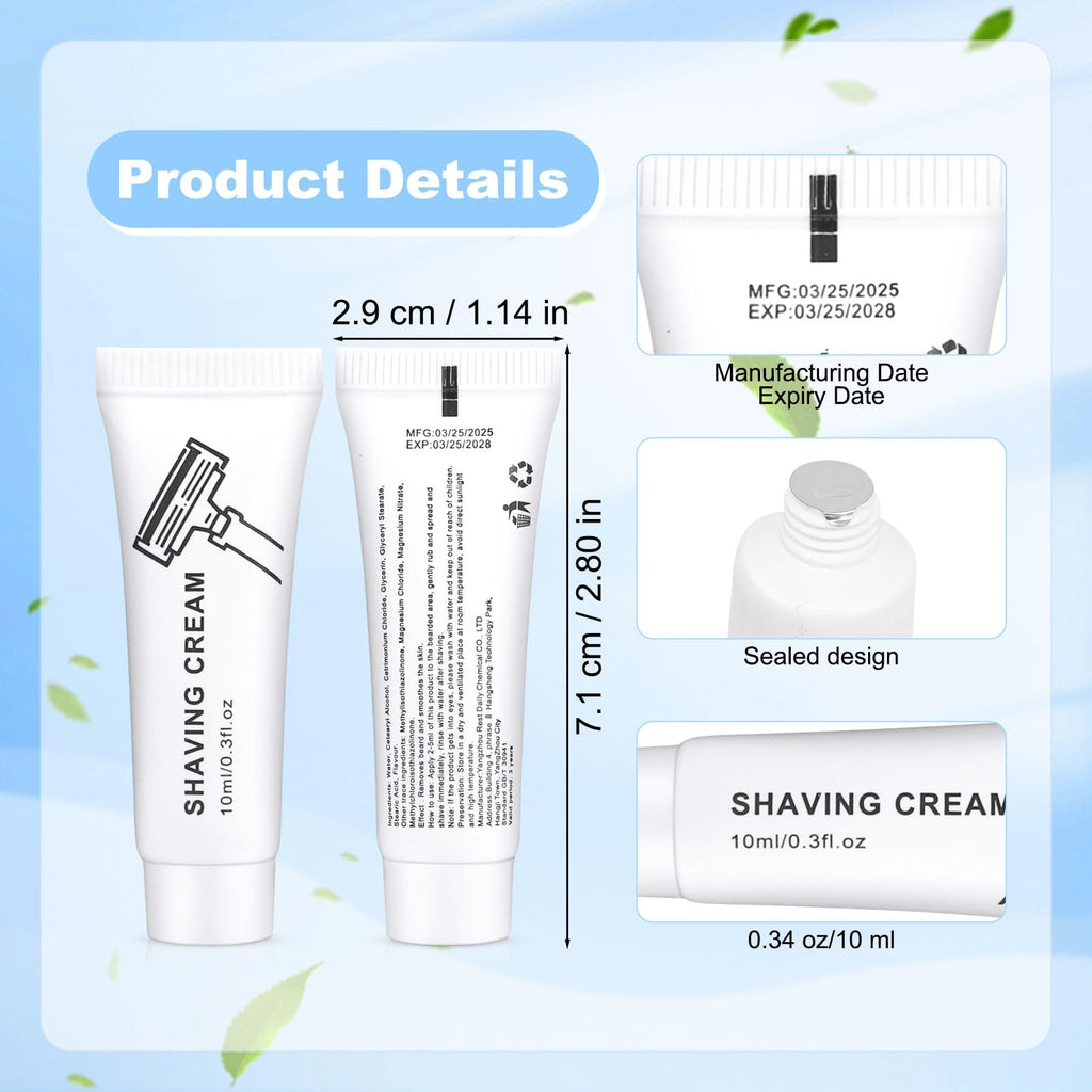 Shaving Cream Bulk, 10ml/0.35fl Oz Travel Shaving Cream, Individually Packaged, Suitable For Travel, Hotel, Home, Camping, Charity, Homelessness (50-PACK)