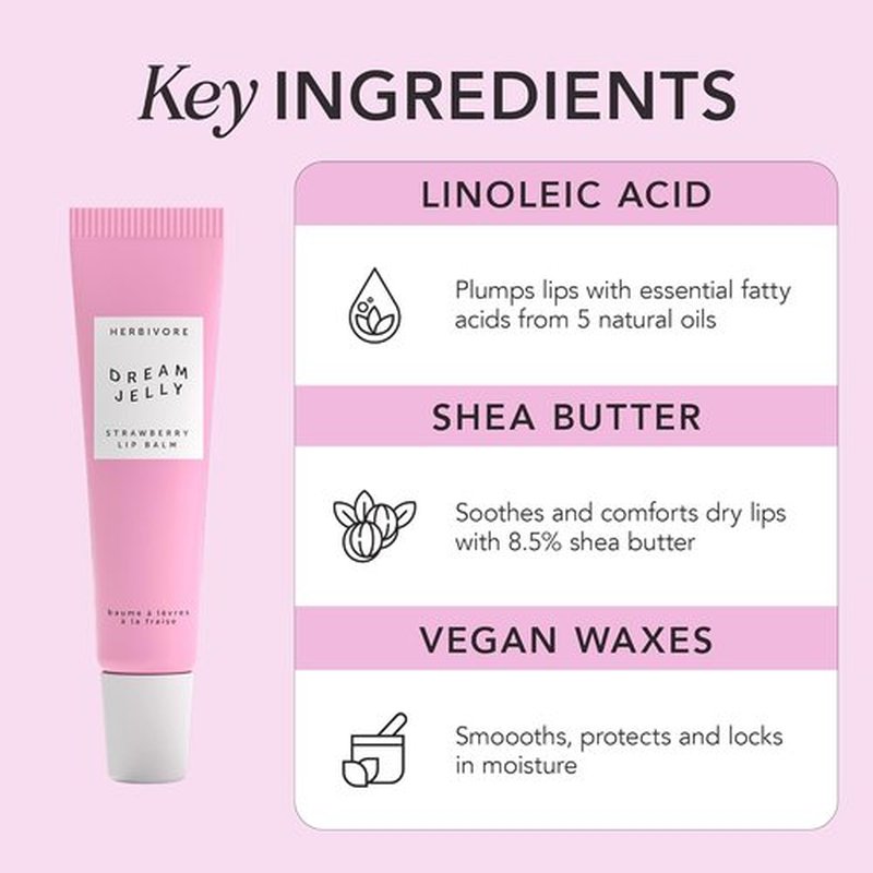 HERBIVORE Dream Jelly Lip Balm - Hydrating & Plumping Formula with Linoleic Acid, Shea Butter | Vegan & Cruelty-Free