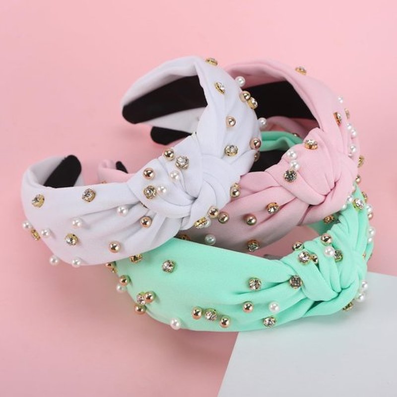 Santoddle 3Pcs Knot Headband for Women Pearl Knotted Head Bands Non Slip Wide Head Band Fashion Head Bands Knot Headband for Women