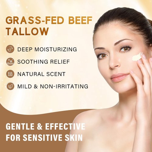 AQSLTJK Beef Tallow for Skin – Whipped Tallow & Wild Honey Balm Face & Body Moisturizer, Grass-Fed, Vitamin-Rich Deep Hydration Balm, 2.16 oz (2.12 Ounce, Unscented)