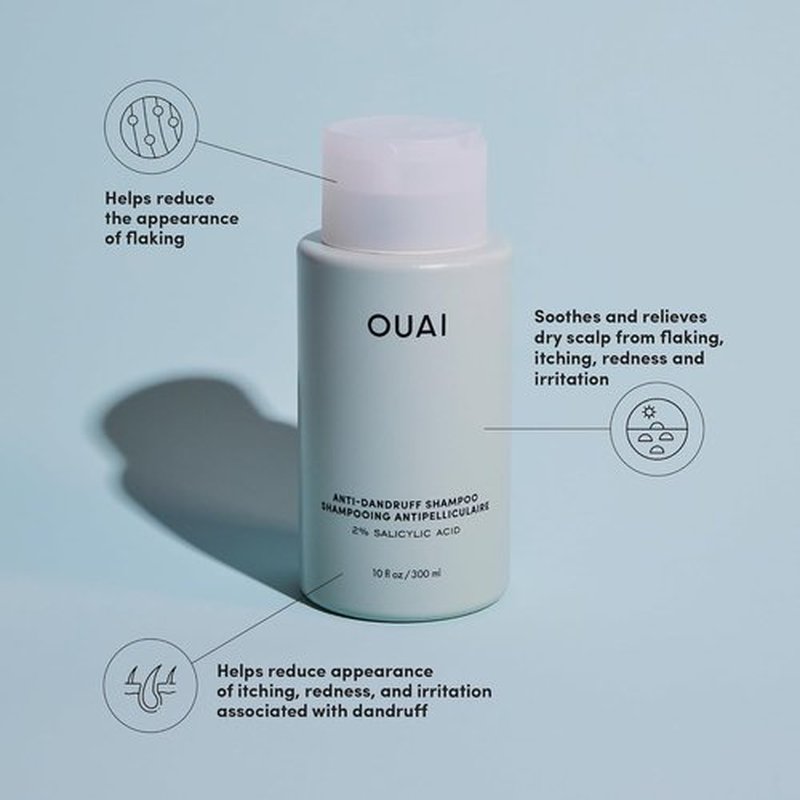 OUAI Anti Dandruff Shampoo - Soothing Salicylic Acid Formula for Flaky Scalp - Reduces Itching & Irritation - 10 Fl Oz