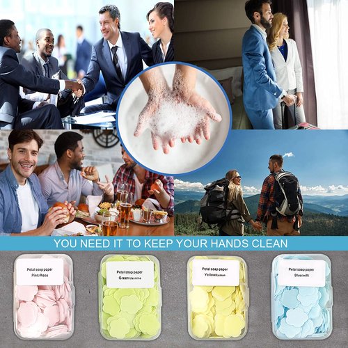 FERCAISH 400 Petal Soap Sheets, Portable and Dissolvable Soap Paper Sheets for Hand Washing and Cleaning, Perfect for Children and Adults on Outdoor Travel and Camping Hiking(4 Box Set)