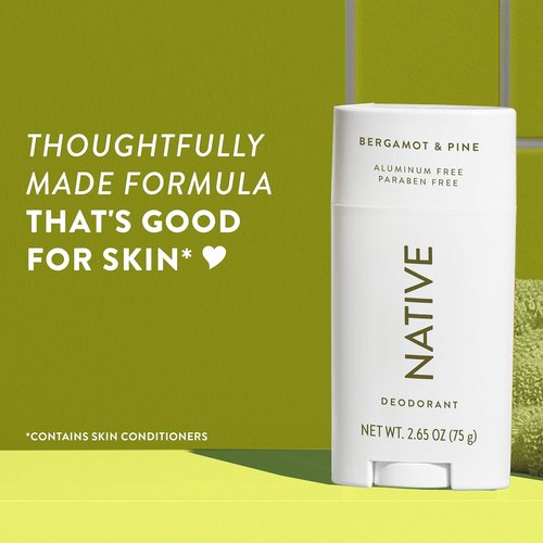 Native Deodorant | Aluminum-Free Bergamot & Pine | 72-Hour Odor Control | 2.65oz for Men & Women