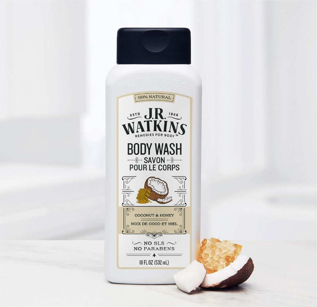 J.R. Watkins Daily Moisturizing Body Wash, Coconut Milk & Honey, 18 ounce (Pack of 6)