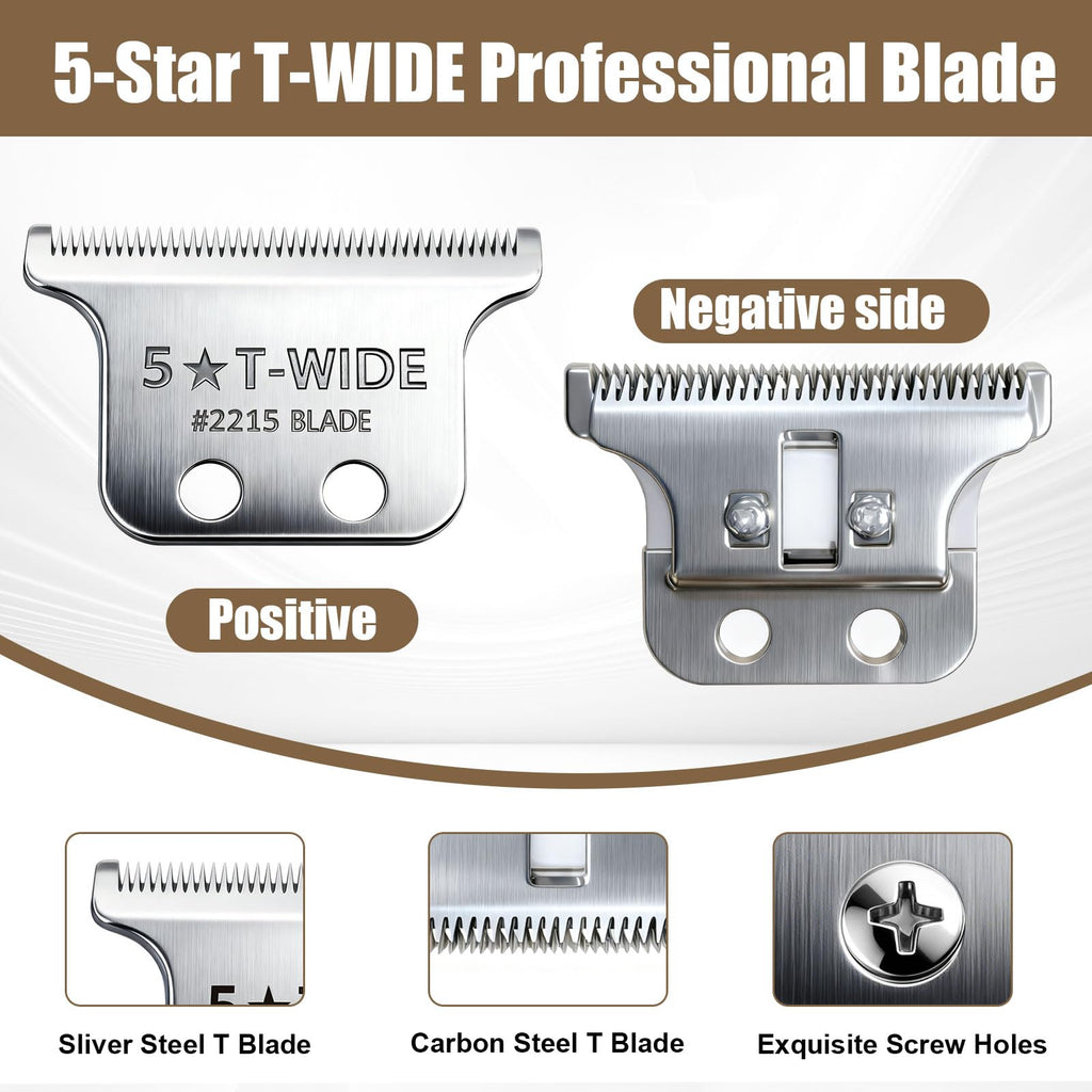 Replacement 2215 T Wide Blades Adjustable Trimmer Blade compatible with Wahl Professional 5 Star Series 8081 and 8171 Hair Clippers Blades-Model 2215 (2Pcs Silve)
