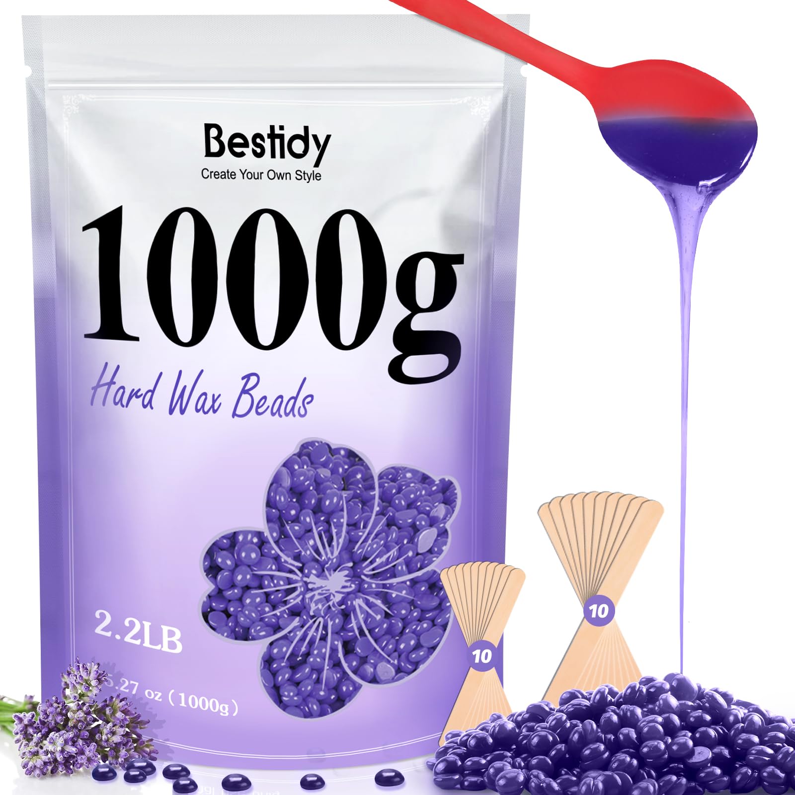 Bestidy Hard Wax Beads for Hair Removal, Waxing Beads for Coarse Hair, 1000g Refill Wax Beads for Wax Warmer, Home Waxing for All Body and Brazilian Bikini Areas, Women Men (35.27 Ounce, Purple)