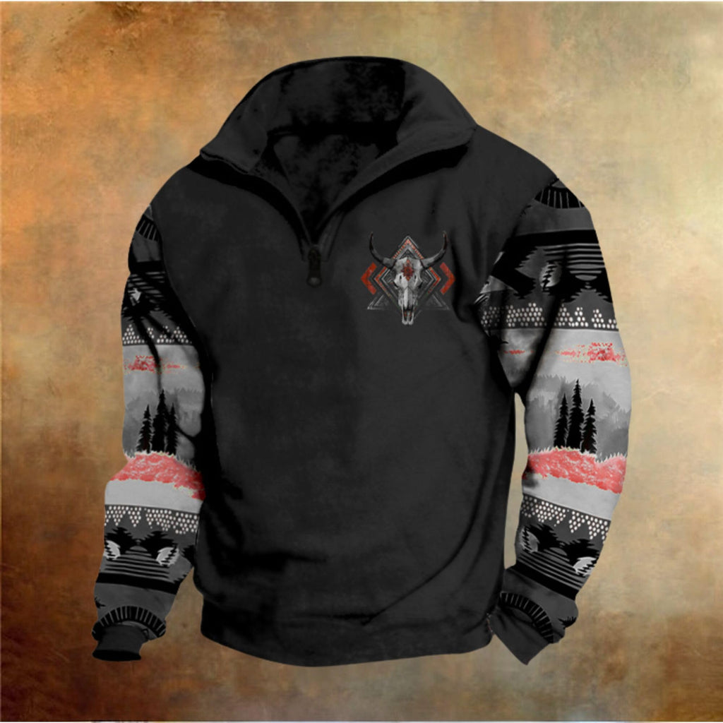 DMOYALA Zip Up Sweatshirts for Men Vintage Western Sweatshirts Aztec Cow Skull Sweatshirt Long Sleeve Pullover Winter Sweatshirts,Style 12,3XL