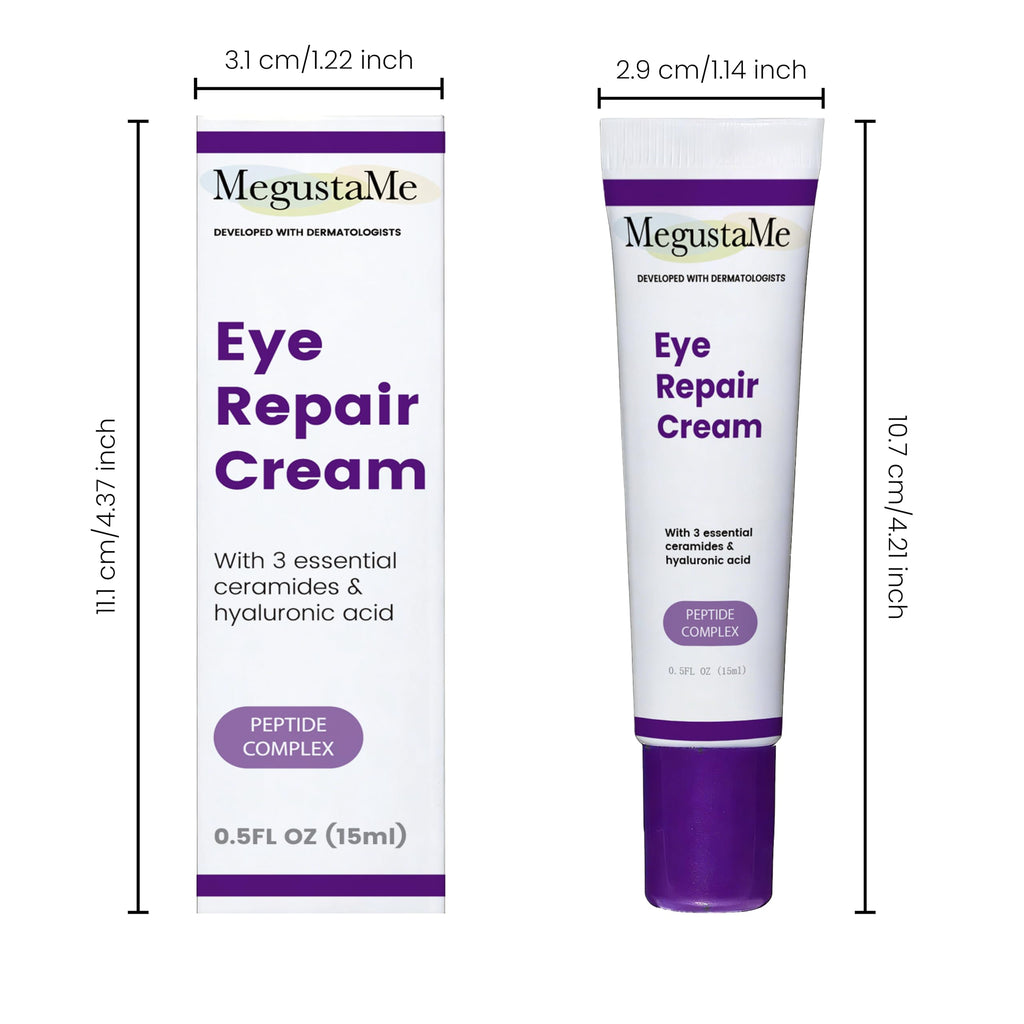 MegustaMe Eye Repair Cream 15ml - Peptide Complex Eye Cream with 3 Essential Ceramides, Niacinamide & Hyaluronic Acid, Dermatologist Developed Anti-Aging Eye Treatment for Fine Lines, Dark Circles.