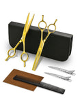 ULG Professional Hair Cutting Scissors Set – 6.5” Japanese Stainless Steel Barber Shears & Thinning Scissors with Comb, Clips & Case – at-Home Salon Haircut Kit Gold