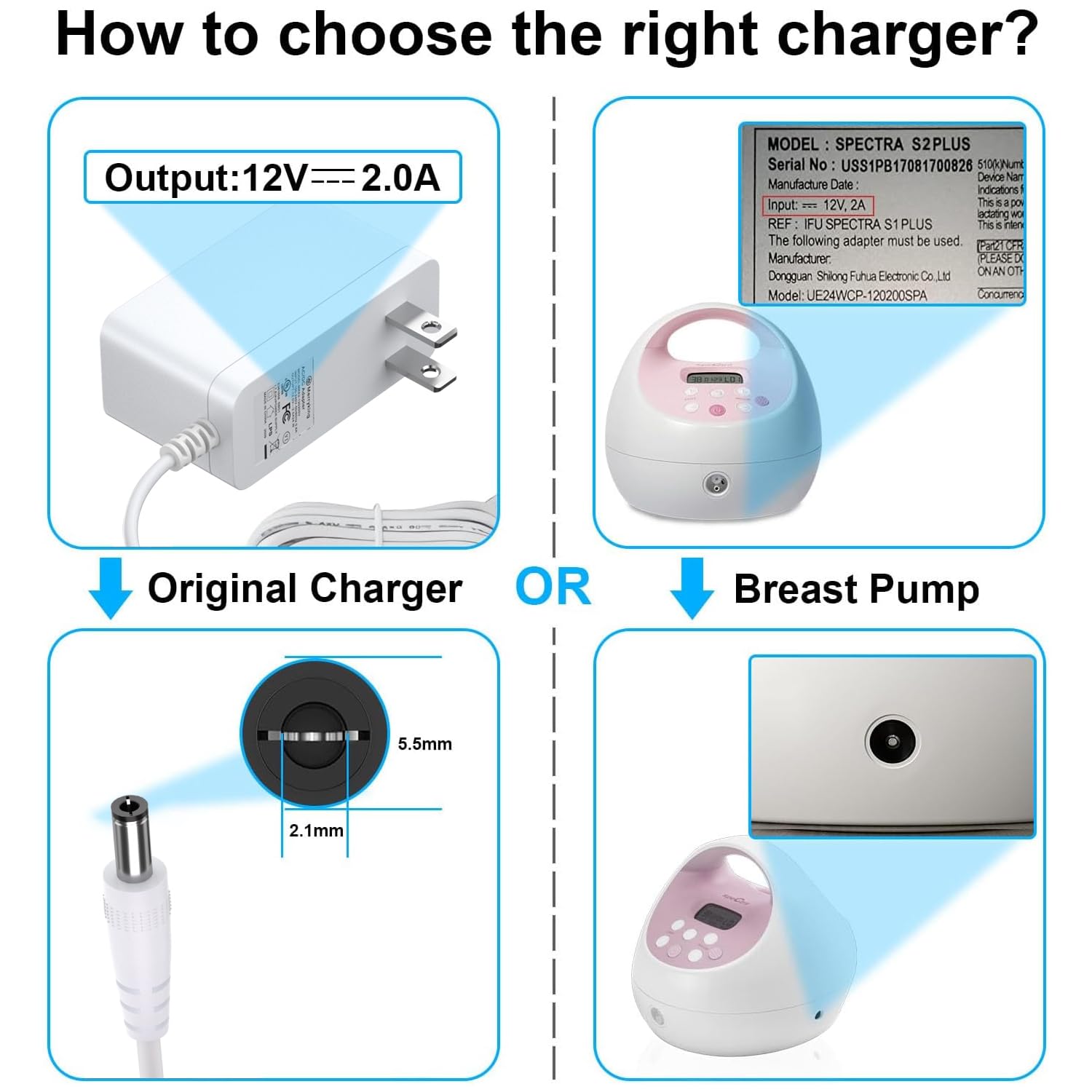 IBERLS Charger Compatible with Spectra S2 Plus SPS200 12V 10FT Breast Pump