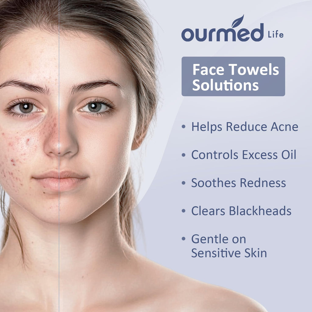 Ourmed Life Face Towels, Disposable Biodegradable Clean Facial Towels for Sensitive Skin, Lint- free Face Cloths for Makeup Remover, Skincare and Women Cleaning, Dry Wipes,240 Count Dot Texture