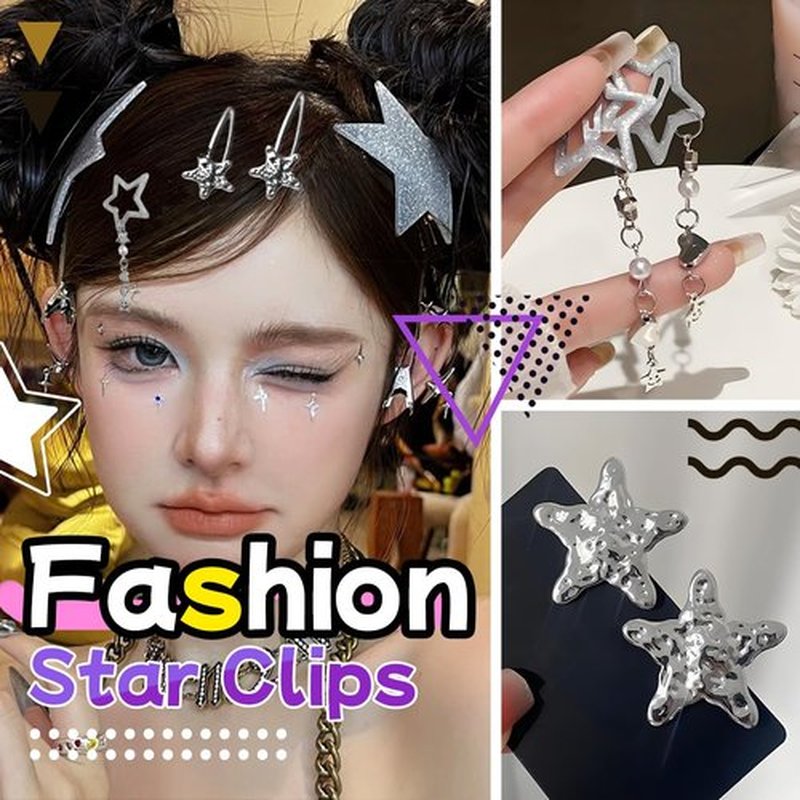 22 Pcs Silver Hair Clips Metal Star Barrettes, 13 Shapes Hairpin Barrettes, Goth Hair Pins Set, Punk 2000s Hair Accessories for Women and Girls Styling Star Hairpin (22 PCS)